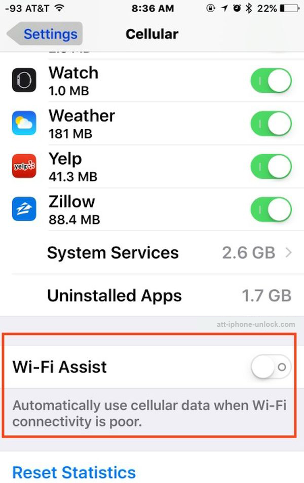 Turn Off WiFi Assist iPhone AT&T How to Guide Settings