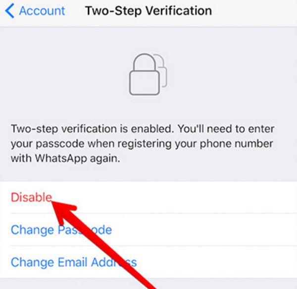 Turn off two step verification on iPhone 7 WhatsApp
