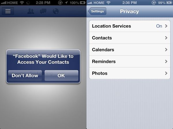 Facebook iPhone Contact Access Don't Allow