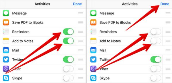 Hide Options on Share Sheet iPhone or iPad with iOS 10 firmware