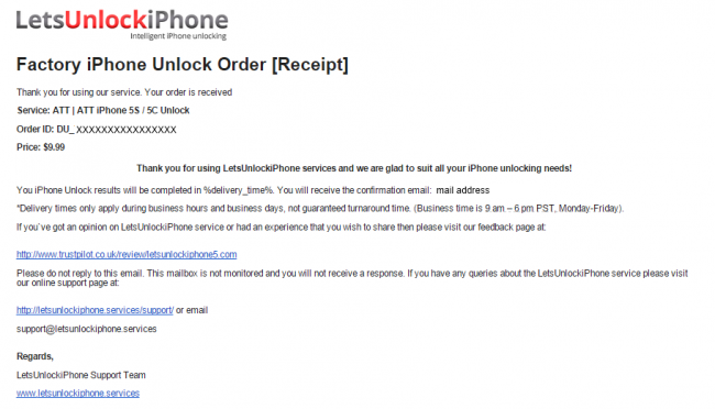 ORDER RECEIVED Unlock iPhone 6, 6 Plus, 5S, 5C, 5, 4S