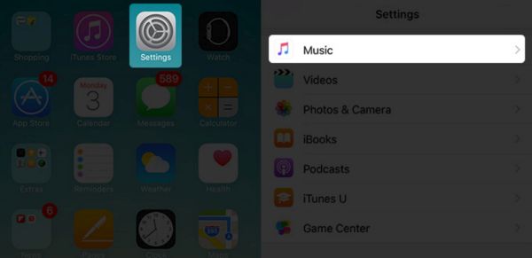 Settings - Music on iOS 10 iPhone 7
