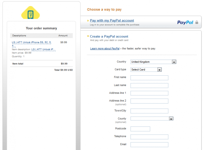 paypal no account Unlock iPhone 6, 6 Plus, 5S, 5C, 5, 4S